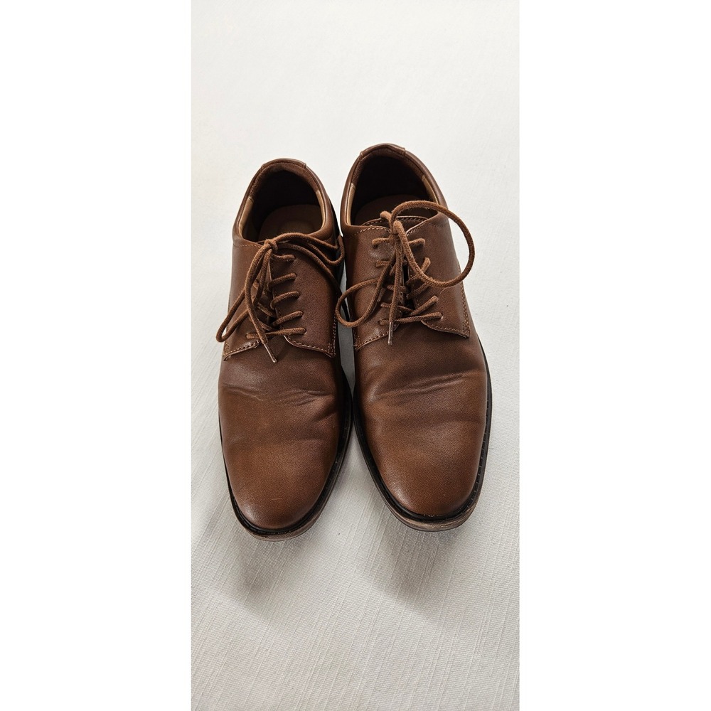 Goodfellow & Co Mens Brown Faux Leather Derby Dress Shoes Size 7 Cognac Lace Up